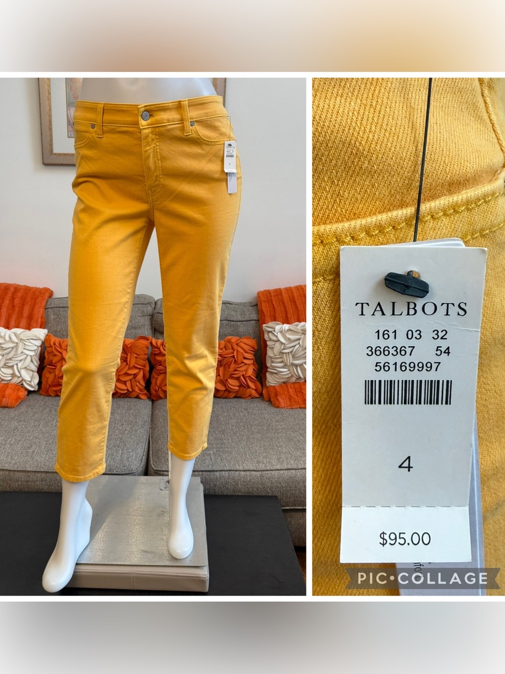 NWT TALBOTS Straight Leg Crop Jeans Gold / Yellow Shade $95 MSRP